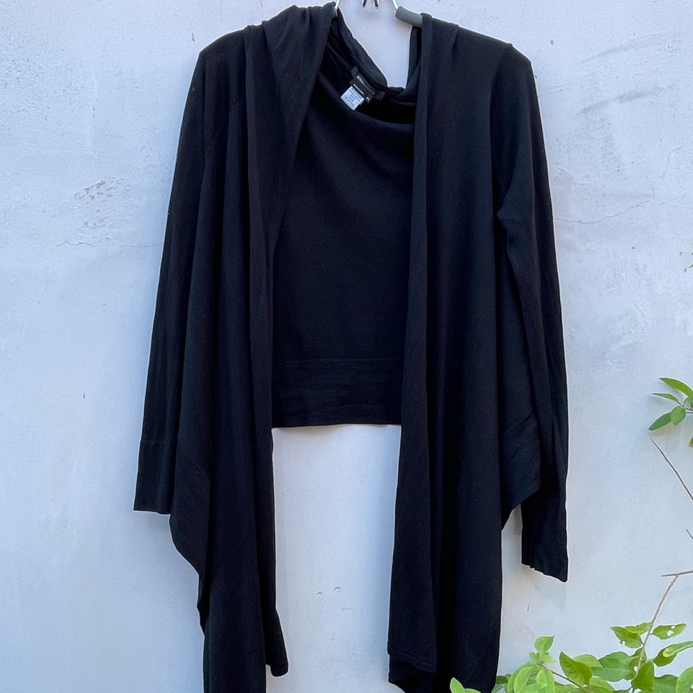 BCBG BLACK KNIT DRAPPED CLASSIC WRAP SWEATER